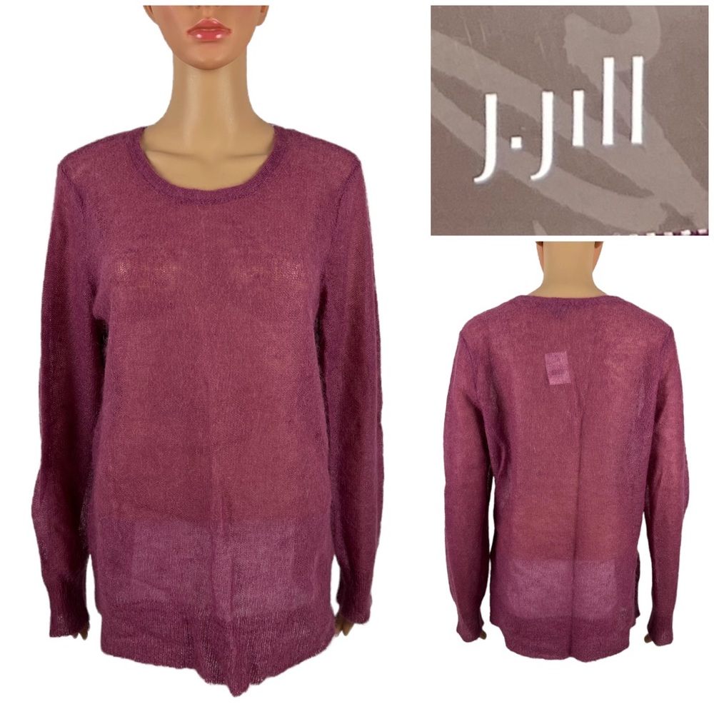 J Jill Women Large Burgundy Mohair Blend Raspberry CrewNeck Pullover Sweater NWT